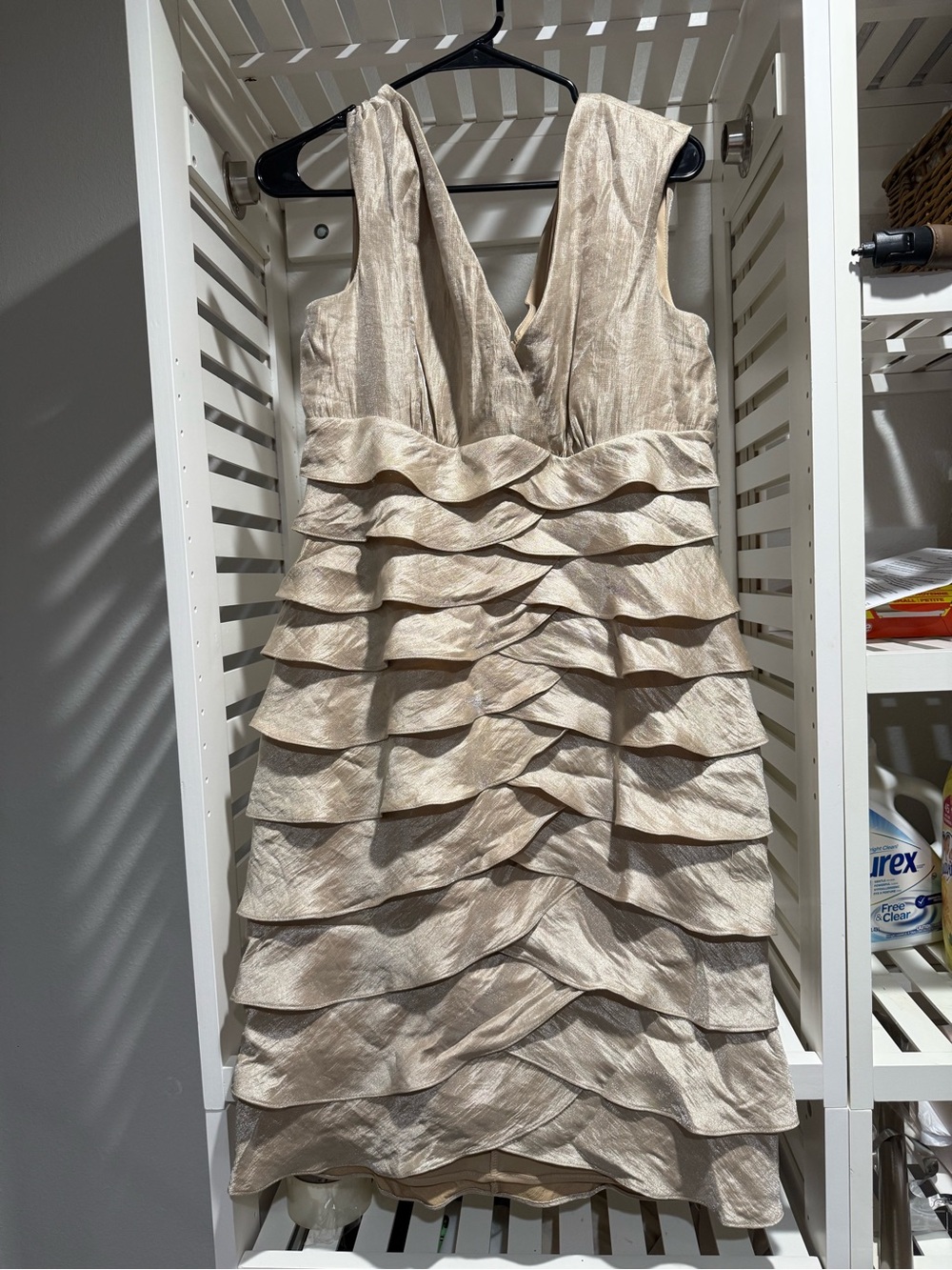Elegant Tiered V-Neck Women’s Dress in Champagne 0041